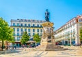 LISBON, PORTUGAL, SEPTEMBER 4, 2016: People are passing through Luis de Camoes square in Lisbon, Portugal Royalty Free Stock Photo