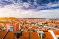 Lisbon, Portugal skyline with Sao Jorge Castle. Panoramic aerial view of Lisbon, Portugal. Panorama view of old town Lisbon and Royalty Free Stock Photo