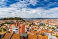 Lisbon, Portugal skyline with Sao Jorge Castle. Panoramic aerial view of Lisbon, Portugal. Panorama view of old town Lisbon and Royalty Free Stock Photo