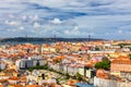 Lisbon, Portugal skyline with Sao Jorge Castle. Panoramic aerial view of Lisbon, Portugal. Panorama view of old town Lisbon and Royalty Free Stock Photo