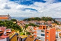 Lisbon, Portugal skyline with Sao Jorge Castle. Panoramic aerial view of Lisbon, Portugal. Panorama view of old town Lisbon and Royalty Free Stock Photo