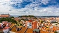 Lisbon, Portugal skyline with Sao Jorge Castle. Panoramic aerial view of Lisbon, Portugal. Panorama view of old town Lisbon and Royalty Free Stock Photo