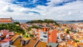 Lisbon, Portugal skyline with Sao Jorge Castle. Panoramic aerial view of Lisbon, Portugal. Panorama view of old town Lisbon and Royalty Free Stock Photo