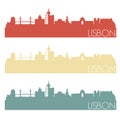 Lisbon Portugal Skyline Silhouette City Famous Vector Vintage Color Set Design Logo Clipart Illustration. Royalty Free Stock Photo