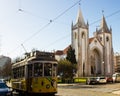 Lisbon, Portugal: St. CondestÃÂ¡vel church and a tramway passing by