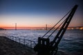 LISBON, PORTUGAL - The Tagus River past the 25 de Abril bridge from Cacilhas Royalty Free Stock Photo