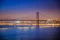 LISBON, PORTUGAL - The Tagus River past the 25 de Abril bridge from Cacilhas Royalty Free Stock Photo