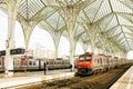 Lisbon, Portugal: trains in Oriente (eastern) railway station