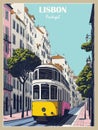 Lisbon, Portugal Travel retro Poster vector art.