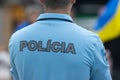 10-29-2022 LISBON, PORTUGAL: Ukrainian protest in Lisbon - Portuguese policeman controls the rally