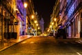 Lisbon, Portugal - 2019. Urban night scene. Old European city illuminated street at night