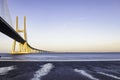 Lisbon/Portugal: 20/06/2020: The Vasco da Gama Bridge is a cable-stayed bridge flanked by viaducts and rangeviews that spans the Royalty Free Stock Photo