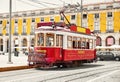 Lisbon, Portugal. Vintage red retro tram Royalty Free Stock Photo