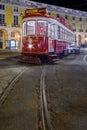 Lisbon, Portugal: Vintage tram used by Carris for tourist or tourism tours in Praca do Comercio Royalty Free Stock Photo