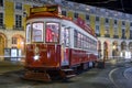 Lisbon, Portugal: Vintage tram used by Carris for tourist or tourism tours in Praca do Comercio