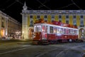 Lisbon, Portugal: Vintage tram used by Carris for tourist or tourism tours in Praca do Comercio Royalty Free Stock Photo