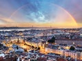 Lisbon with rainbow - Lisboa cityscape, Portugal Royalty Free Stock Photo