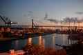 Lisbon Red Bridge Waterfront, Commercial Port, Night Seafront View, City Harbor Sunset, Inlet Harbour