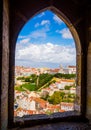Lisbon through Sao Jorge Castle window, Portugal Royalty Free Stock Photo