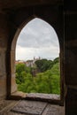 Lisbon view from medieval window Royalty Free Stock Photo