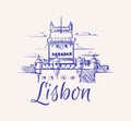 Lisbon sketch skyline. Lisbon hand drawn vector illustration. Isolated on white background.