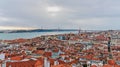 Lisbon skyline with the 25 de Abril Bridge in the background. Royalty Free Stock Photo