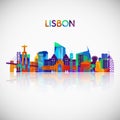 Lisbon skyline silhouette in colorful geometric style. Royalty Free Stock Photo