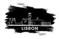 Lisbon Skyline Silhouette. Hand Drawn Sketch. Royalty Free Stock Photo