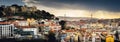Lisbon, stunning sunset over the castle and the city Royalty Free Stock Photo