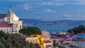 Lisbon after sunset aerial panorama view of city centre with red roofs at Autumn day to night , Portugal Royalty Free Stock Photo