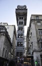 Lisbon, 16th July: Famous Elevator Tower Santa Justa seen from Pedestrian Street Rua Augusta of Lisbon in Portugal
