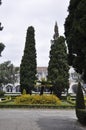 Lisbon, 15th July: Jardim Praca do Imperio front of Jeronimos Monastery building from Belem district in Lisbon