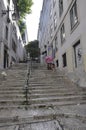 Lisbon, 16th July: Narrow Staircase street seen from Praca Moniz Square in Baixa district in Lisbon