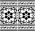 Portuguese Azulejo tile seamless vector pattern in black and white, Royalty Free Stock Photo