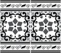 Portuguese Azulejo tile seamless vector pattern, gray retro design with frame or border, flowers, swirls and geometric shapes Royalty Free Stock Photo