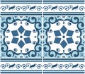 Portuguese Azulejo tile seamless vector pattern, retro design with frame or border, flowers, swirls and geometric shapes Royalty Free Stock Photo
