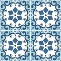 Portuguese Azulejo tile seamless vector pattern, retro design with flowers, swirls and geometric shapes Royalty Free Stock Photo