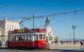 Lisbon tram in Praca do Comercio district, Lisbon.