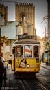 lisbon tram in PraÃÂ§a Martim Moniz Lisbon taken in low angled shot with shinny tram tracks