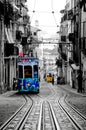 Lisbon Bica Cable Car with Ink Outlines Filter, Typical Trams, Historic Cablecars, Streetcars, Public Transportation