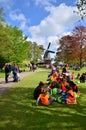 Lisse, The Netherlands - May 7, 2015: Students field trip at famous garden in Keukenhof.