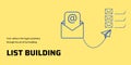 List Building Banner on Yellow Background. Stylish Email Marketing Banner with Black Text and Blue Icons for Business Royalty Free Stock Photo