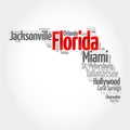 List of cities in Florida USA state, map silhouette word cloud map concept