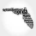 List of cities in Florida USA state, map silhouette word cloud map concept