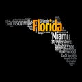 List of cities in Florida USA state, map silhouette word cloud map concept