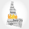 List of cities in Idaho USA state, map silhouette word cloud, map concept background Royalty Free Stock Photo