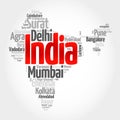 List of cities in India, map silhouette word cloud, business and travel concept background Royalty Free Stock Photo