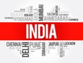 List of cities in India word cloud collage, business and travel concept background