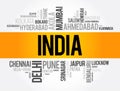 List of cities in India word cloud collage, business and travel concept background