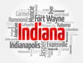List of cities in Indiana - the U.S. state located in the Midwestern and Great Lakes regions of North America, word cloud concept Royalty Free Stock Photo